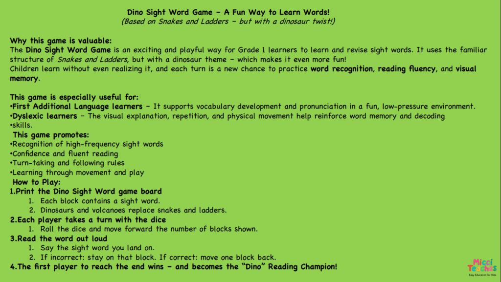 Dino- Sight Word Game
