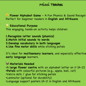 Flower Alphabet Game-Afrikaans and English