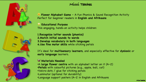 Flower Alphabet Game-Afrikaans and English