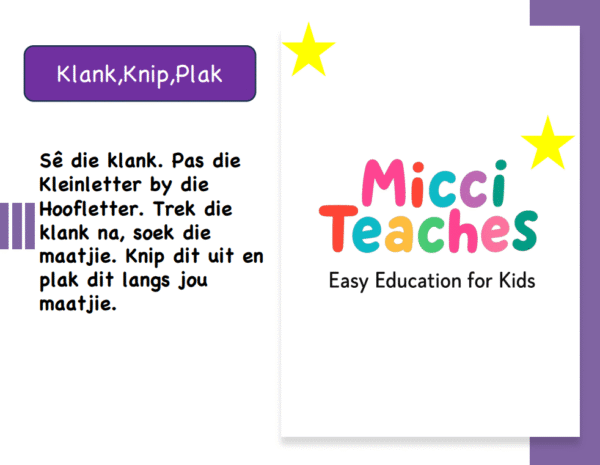 Klank,Knip,Plak-Kleinletters en Hoofletters