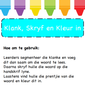 Klank,Skryf en Kleur in-KVK woorde