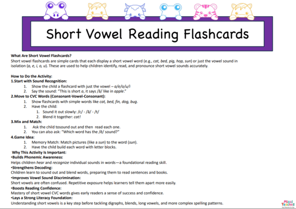 Short Vowels-Reading Flashcards