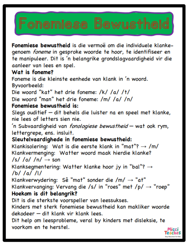 Fonemiese Bewustheid-Segmentering en Vervanging