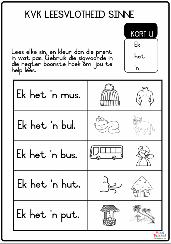 KVK Leesvlotheid Sinne - ek, het, 'n, dit, is, my - Kort U - Image 2