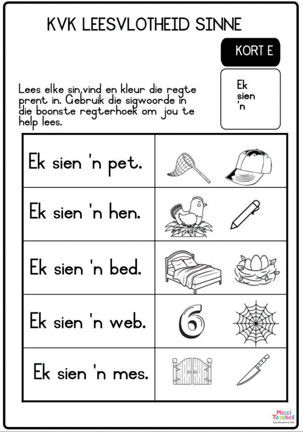 KVK Leesvlotheid Sinne - ek,sien,'n - Kort E - Image 2