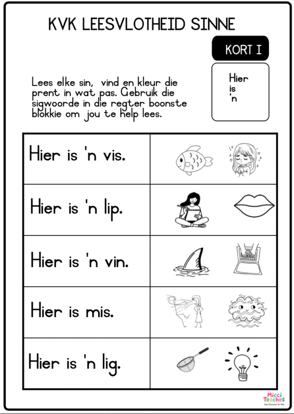 KVK Leesvlotheid Sinne - hier, is, 'n , ek., kan - Kort I - Image 2
