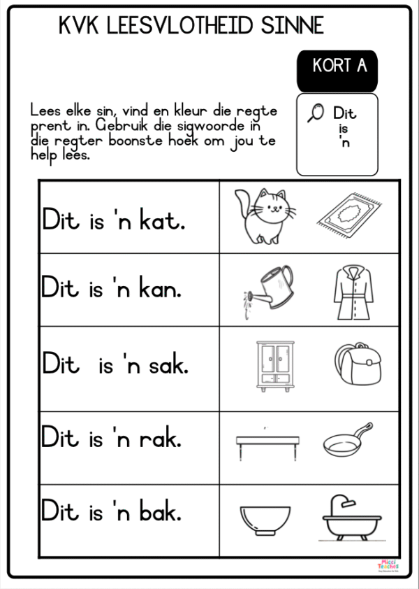 KVK Leesvlotheid Sinne - dit, is, 'n - Kort A - Image 2