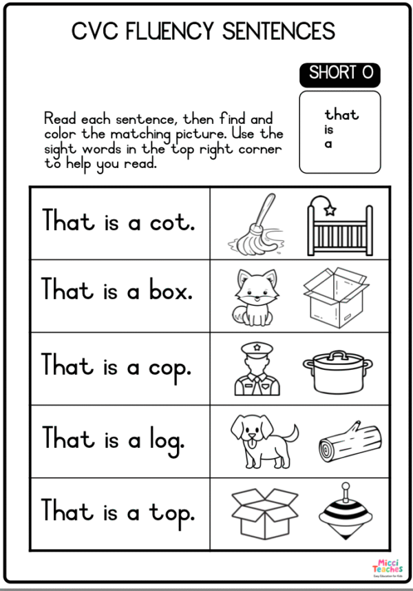 CVC Fluency Sentences - that, is, a - Short O - Image 2