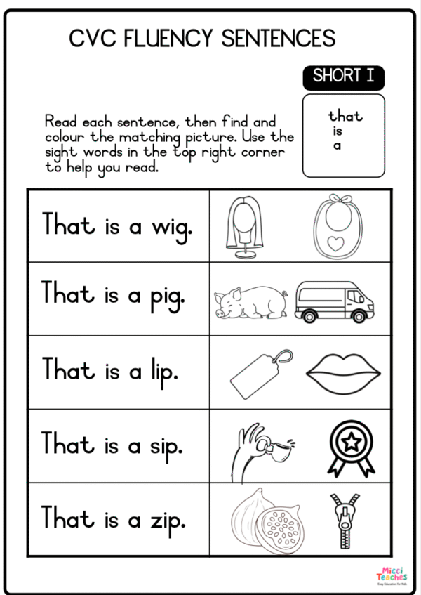 CVC Fluency Sentences - that, is, a, I, see - Short I - Image 2