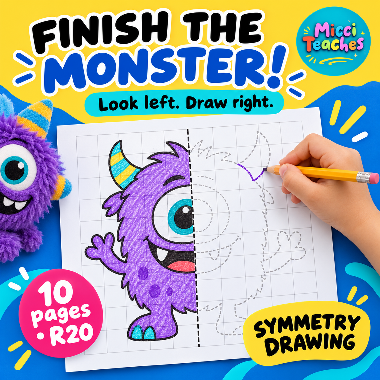 Symmetry- Finish the Drawing - Friendly Monster