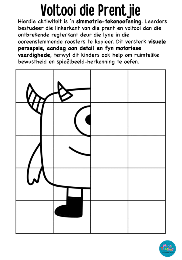 Simmetrie - Voltooi die Prent - Vriendelike Monster