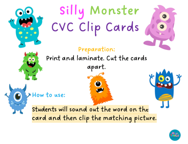 Sillu Monsters - CVC Clip Cards