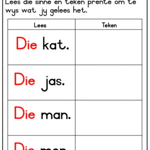 Lees en Teken sinne met die Woord "Die"