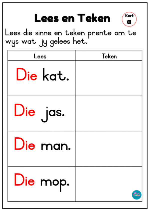 Lees en Teken sinne met die Woord "Die"