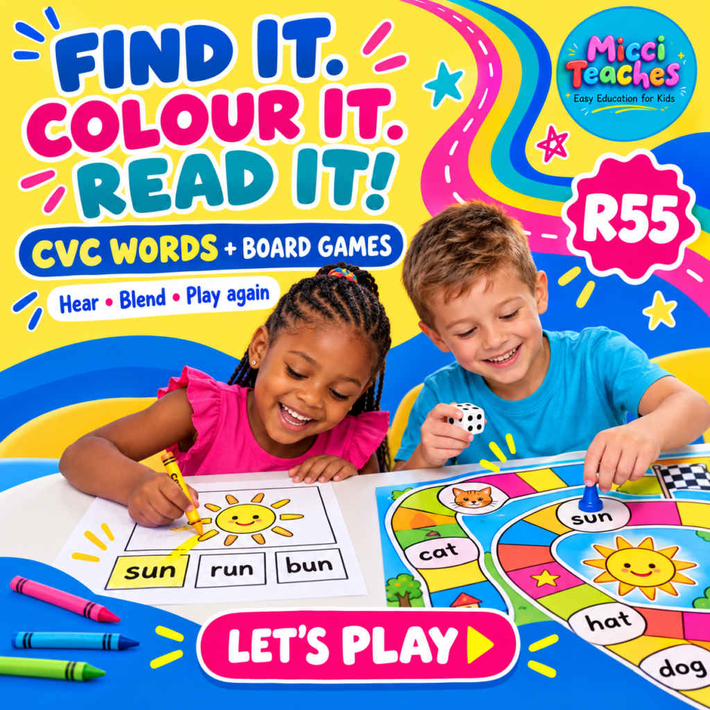Find and Colour - CVC Words + Board Games