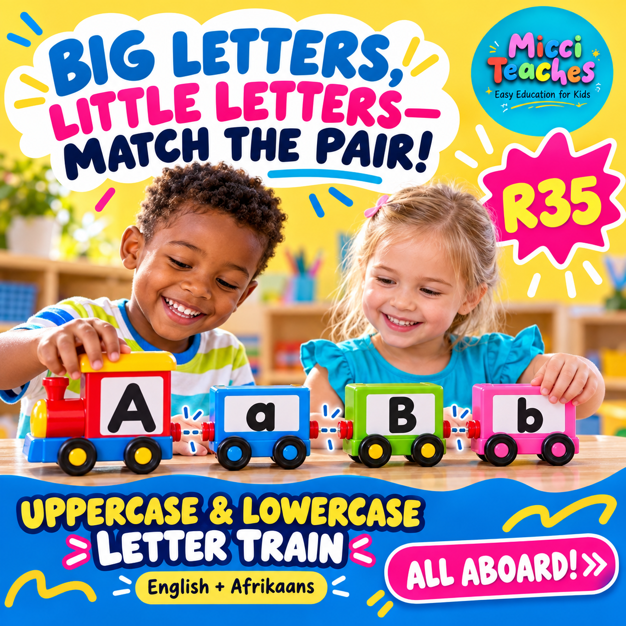 Uppercase and Lowercase Letter Train - Suitable for English and Afrikaans